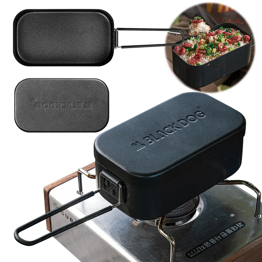 800ml Outdoor Lunch Box with Folding Handle Picnic Lunch Box Aluminum Alloy Cooking Food Container Camping Travel Cookware