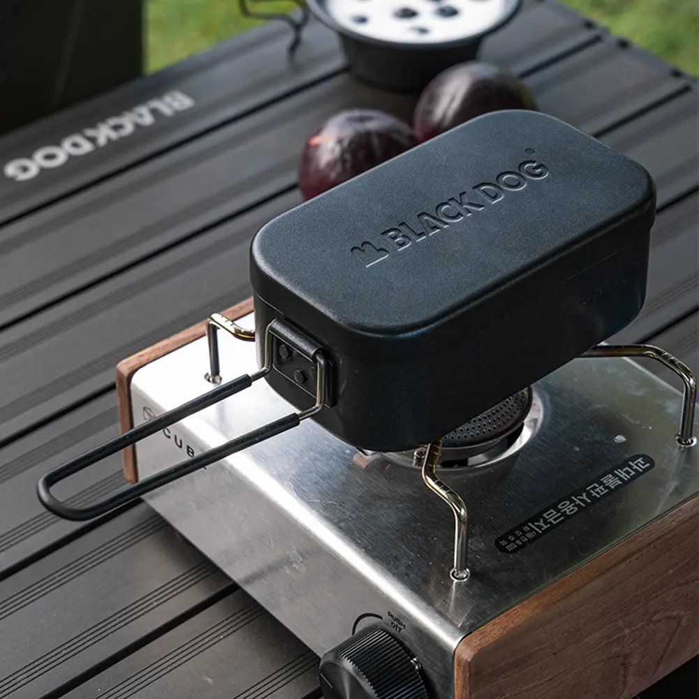 800ml Outdoor Lunch Box with Folding Handle Picnic Lunch Box Aluminum Alloy Cooking Food Container Camping Travel Cookware