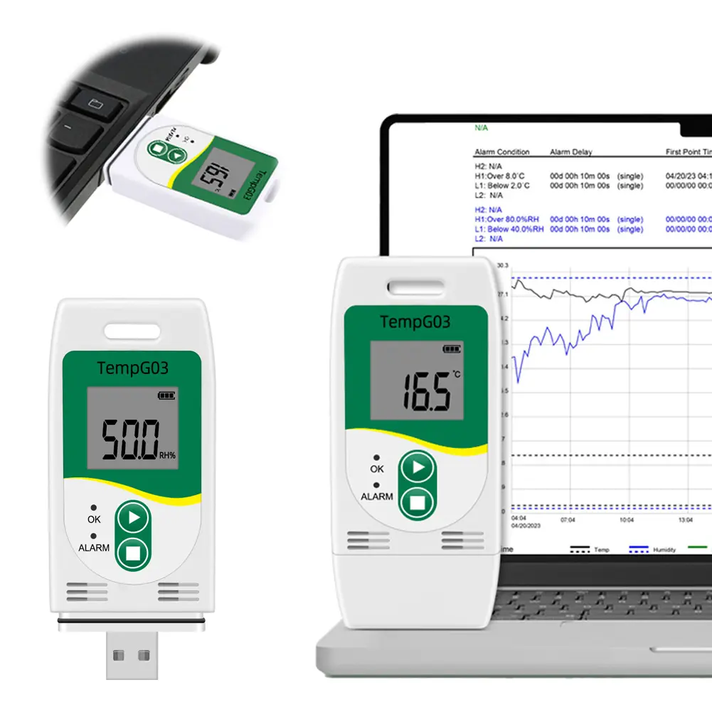 USB Temperature Humidity Data Logger Digital High Precision Recorder 32000 Capacity Temp Recorder Humidity Logger PDF CSV Report
