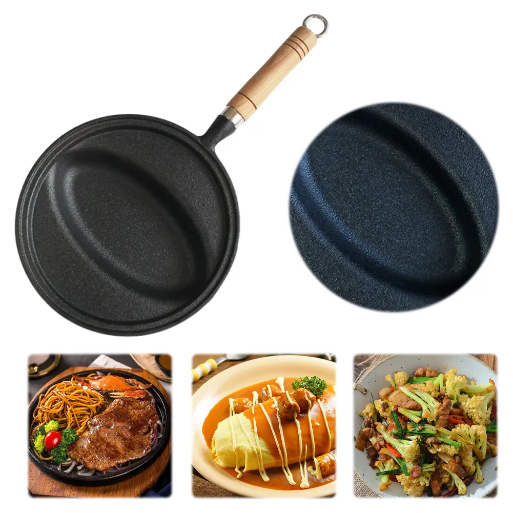 Omurice Cooking Pot with Wood Handle Pancake Mold Skillet Pan Non-Stick Omelette Egg Pot for Homemade Omurice Cooking