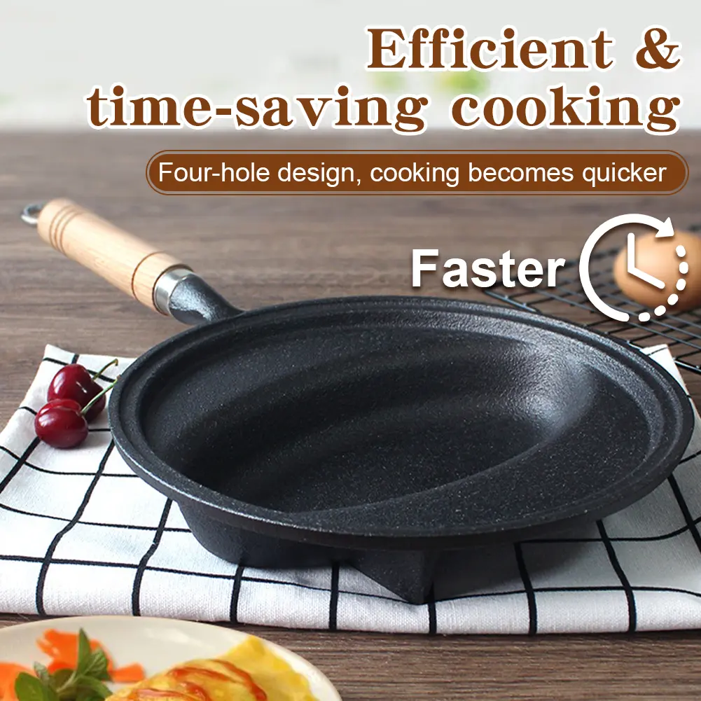 Omurice Cooking Pot with Wood Handle Pancake Mold Skillet Pan Non-Stick Omelette Egg Pot for Homemade Omurice Cooking