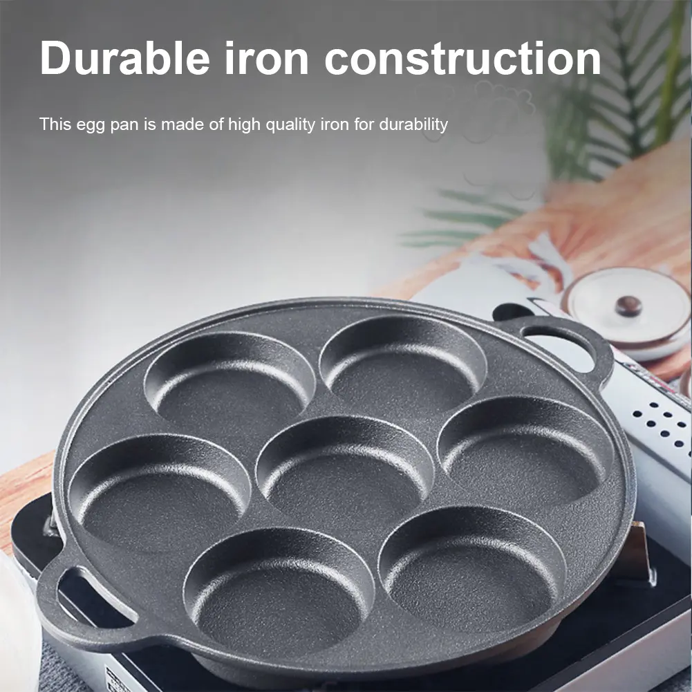 7 Hole Skillet Omelet Pan Cast Iron Non-Stick Kitchen Cooking Ham Pan Egg Pie Frying Takoyaki Pan Omelet Pancake Breakfast Maker