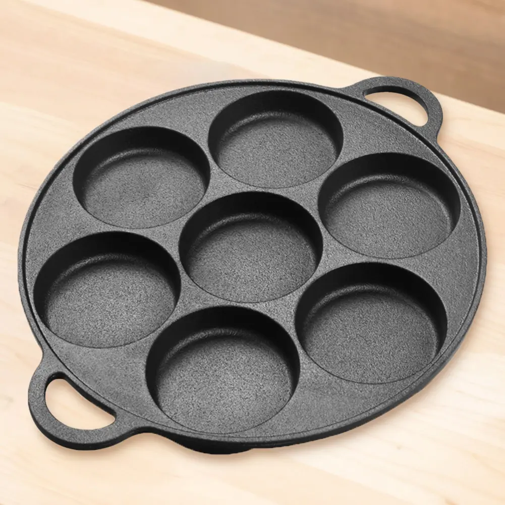 7 Hole Skillet Omelet Pan Cast Iron Non-Stick Kitchen Cooking Ham Pan Egg Pie Frying Takoyaki Pan Omelet Pancake Breakfast Maker
