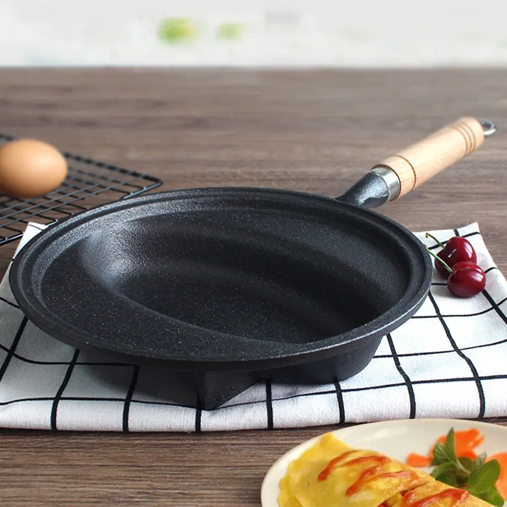 Omurice Cooking Pot with Wood Handle Pancake Mold Skillet Pan Non-Stick Omelette Egg Pot for Homemade Omurice Cooking