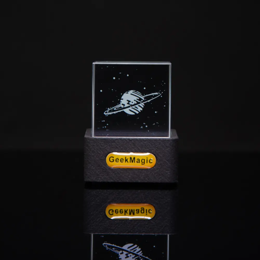 Crystal Cube Holographic Desktop Smart Weather Station Desktop Digital WiFi Clock with GIF Animations Album for Home Office