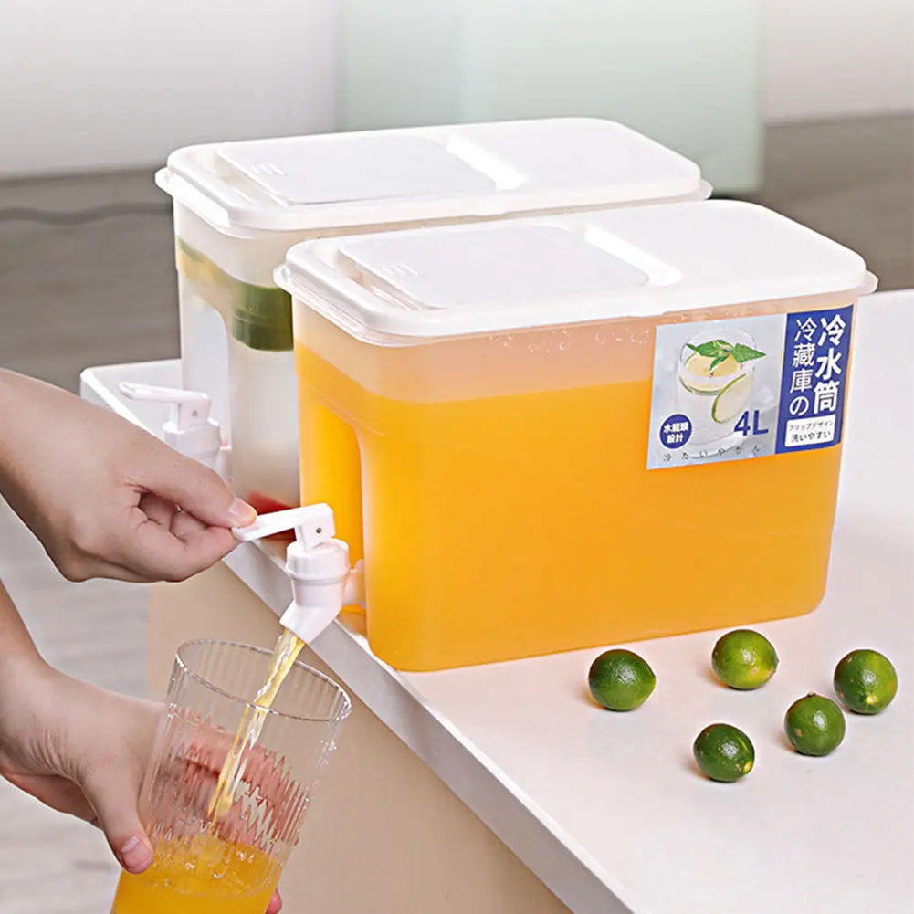 4L Refrigerator Water Dispenser Plastic with Faucet Fridge Water Container Large Capacity Lemonade Container for Kitchen Fridge