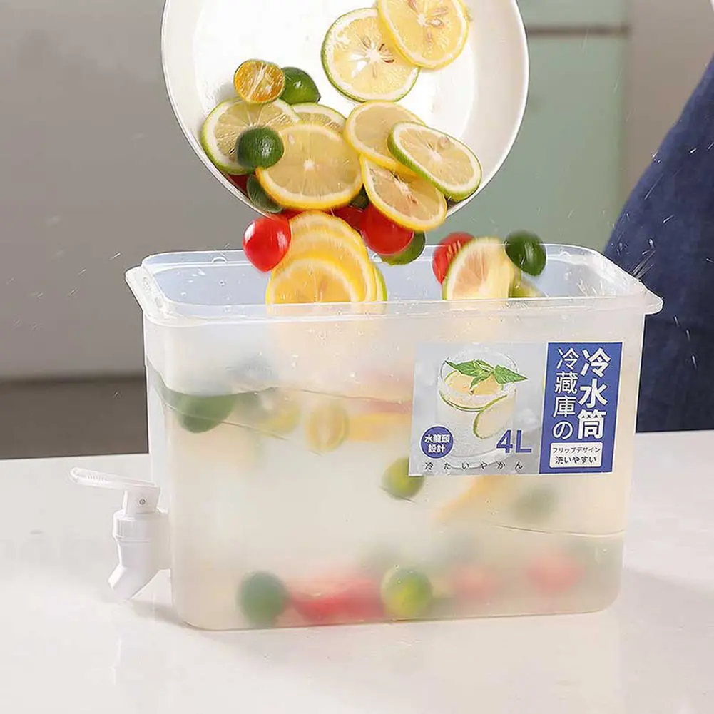 4L Refrigerator Water Dispenser Plastic with Faucet Fridge Water Container Large Capacity Lemonade Container for Kitchen Fridge