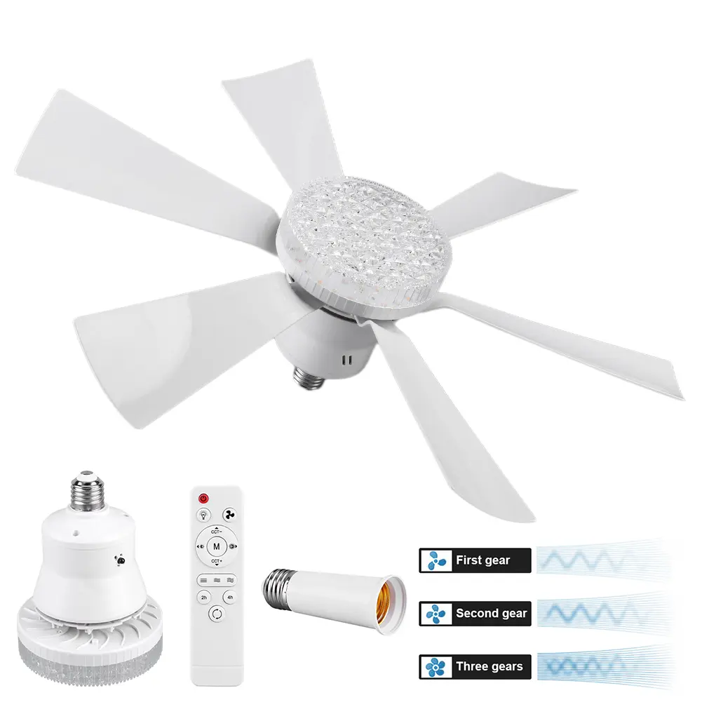 Ceiling Fan with Light Socket Ceiling Fan Remote Control LED Light Fan Adjustable Wind Speed Timing Wireless Fan for Home Office