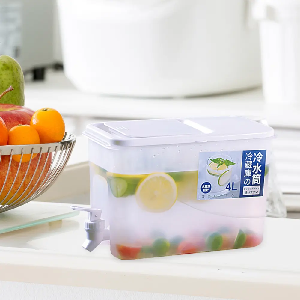 4L Refrigerator Water Dispenser Plastic with Faucet Fridge Water Container Large Capacity Lemonade Container for Kitchen Fridge