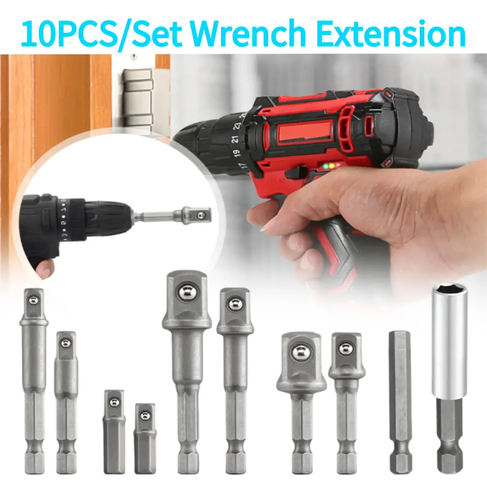 10PCS Socket Adapter Set Impact Drill Socket Adapter Hex Shank Impact Socket Adapter 1/4 3/8 1/2inch for Electric Screwdriver