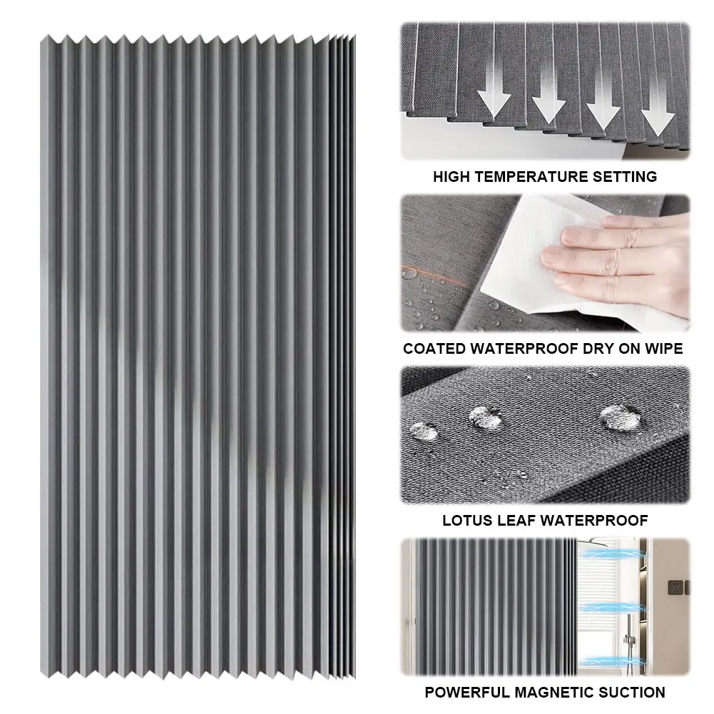 Foldable Magnetic Bathroom Curtain Waterproof Bathtub Curtain with 14 Hooks Privacy Bathroom Divider Modern for Bathroom