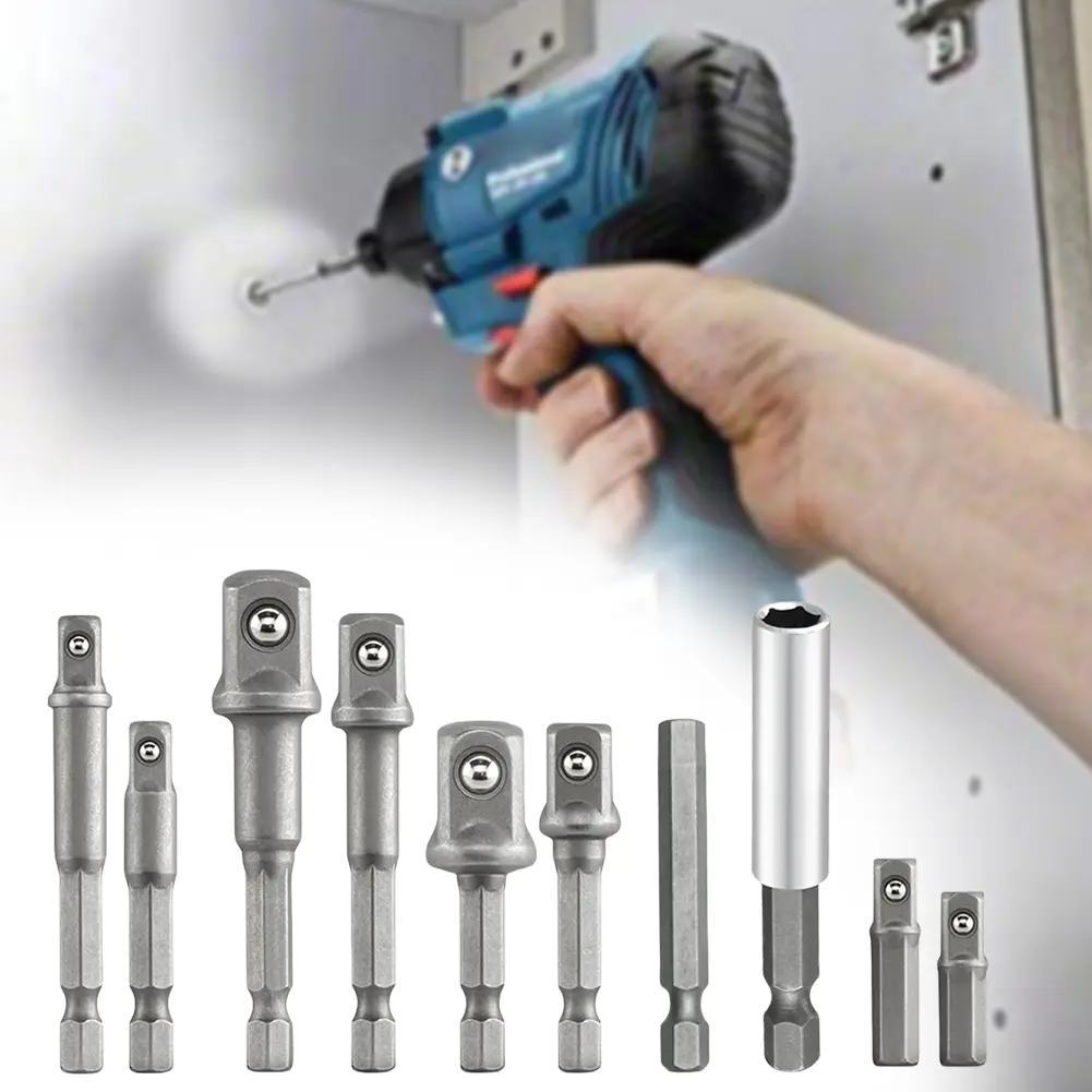 10PCS Socket Adapter Set Impact Drill Socket Adapter Hex Shank Impact Socket Adapter 1/4 3/8 1/2inch for Electric Screwdriver