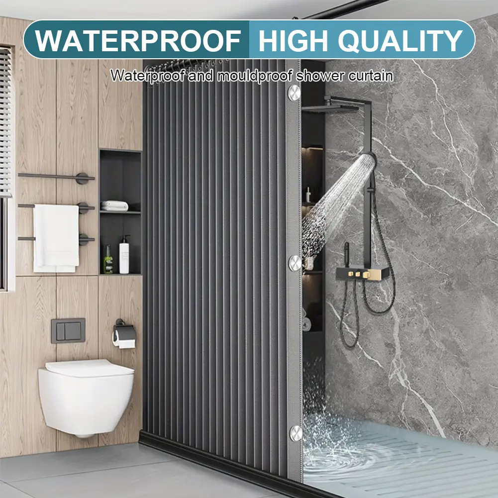 Foldable Magnetic Bathroom Curtain Waterproof Bathtub Curtain with 14 Hooks Privacy Bathroom Divider Modern for Bathroom