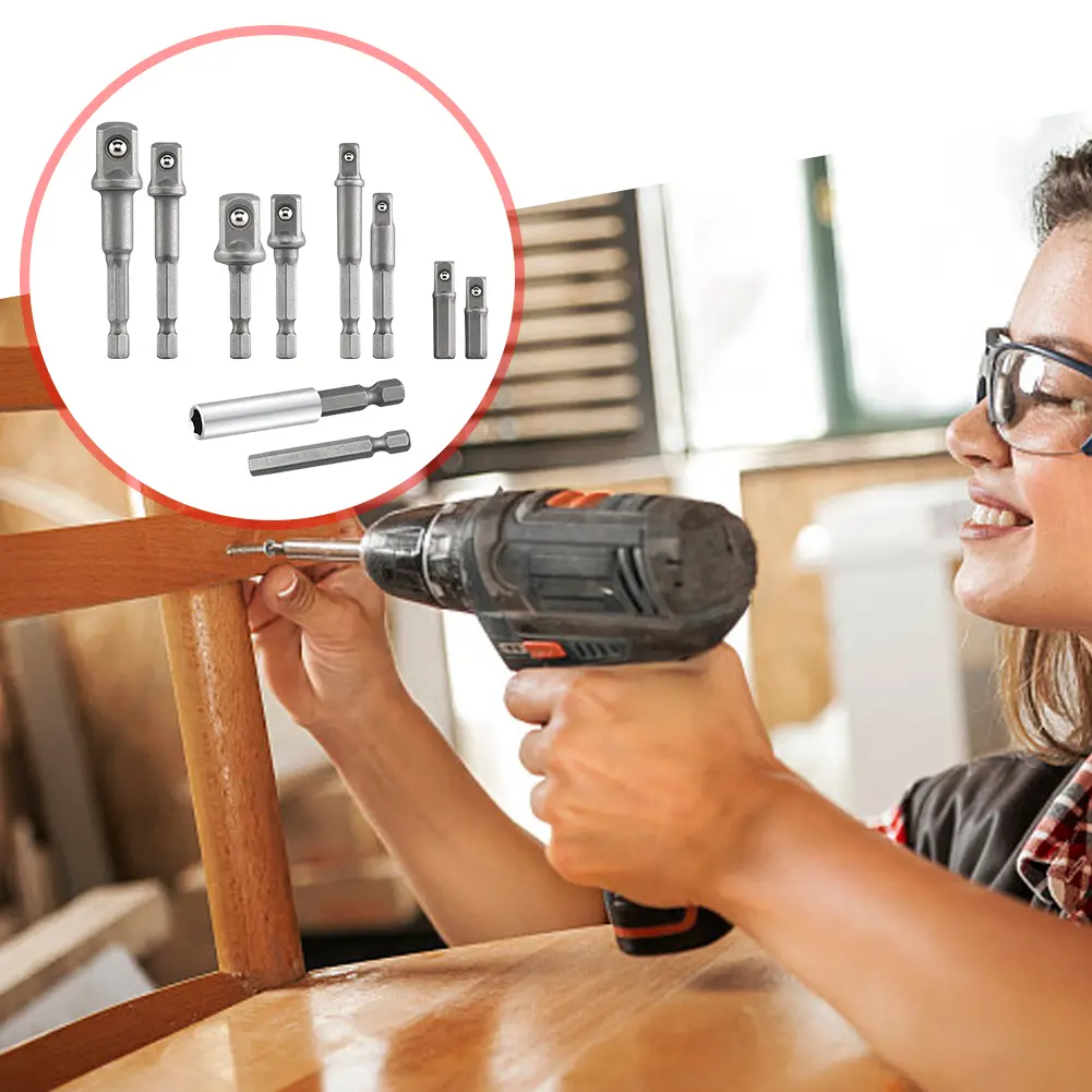 10PCS Socket Adapter Set Impact Drill Socket Adapter Hex Shank Impact Socket Adapter 1/4 3/8 1/2inch for Electric Screwdriver