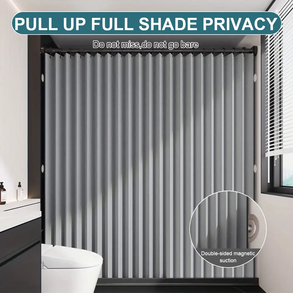 Foldable Magnetic Bathroom Curtain Waterproof Bathtub Curtain with 14 Hooks Privacy Bathroom Divider Modern for Bathroom
