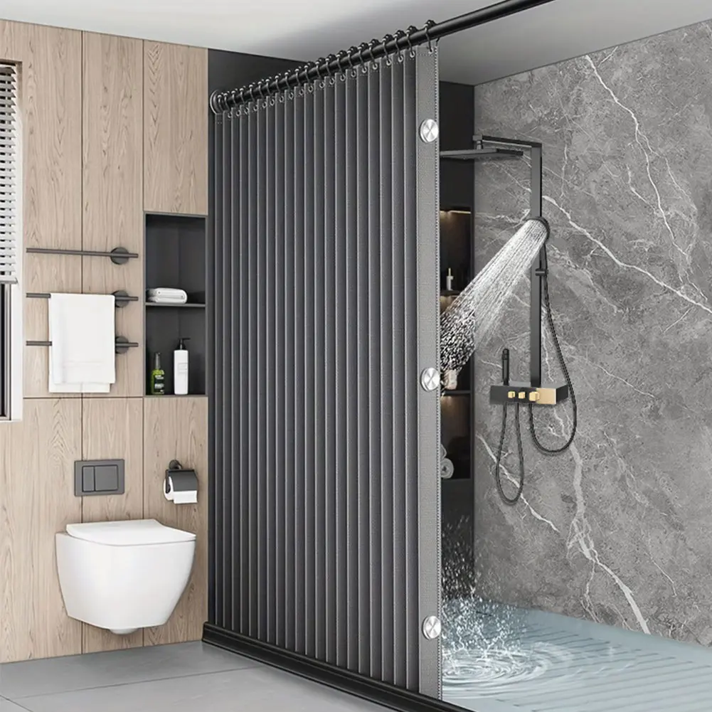 Foldable Magnetic Bathroom Curtain Waterproof Bathtub Curtain with 14 Hooks Privacy Bathroom Divider Modern for Bathroom