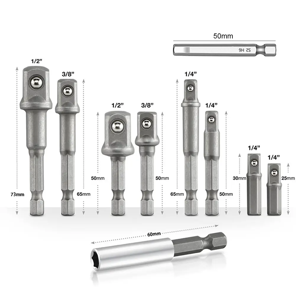 10PCS Socket Adapter Set Impact Drill Socket Adapter Hex Shank Impact Socket Adapter 1/4 3/8 1/2inch for Electric Screwdriver