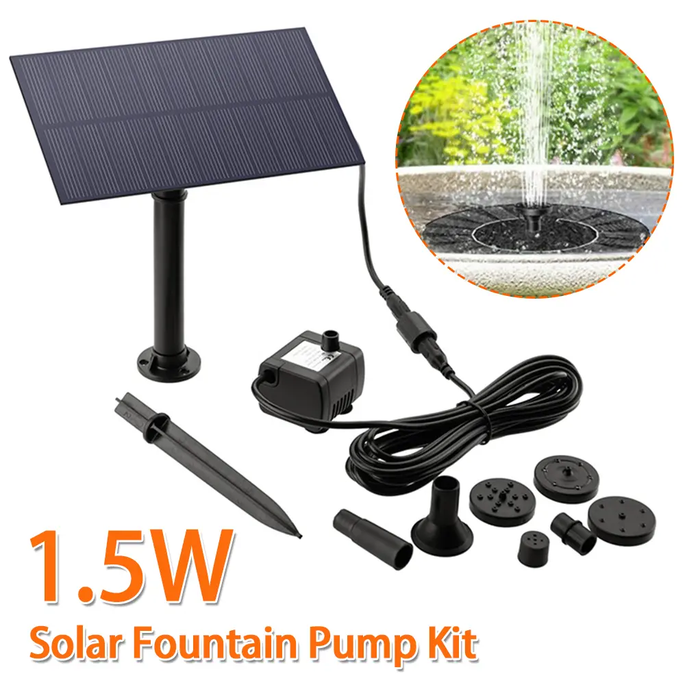 1.5W Solar Water Pump Solar Powered Water Fountain Pump Solar Fountain Pump Kit for Bird Bath Ponds Garden Fish Tank and Outdoor