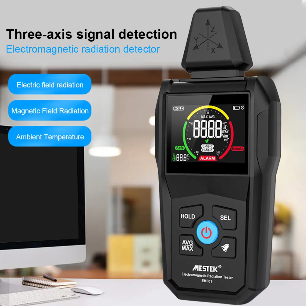Electric Magnetic Field Scanning Geiger Dosimeter Multi-Function Household Temperature Humidity Tester Portable for Home Office