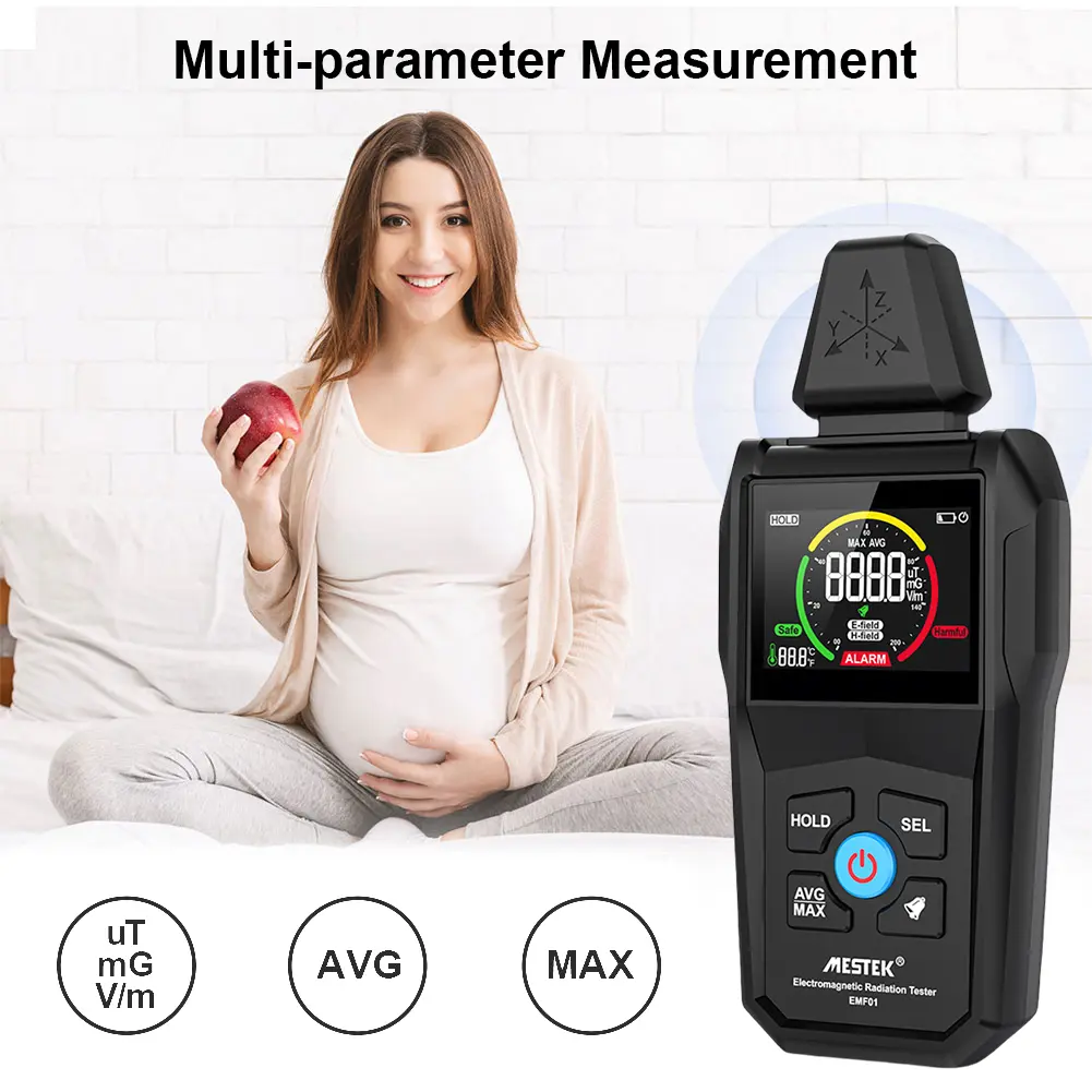 Electric Magnetic Field Scanning Geiger Dosimeter Multi-Function Household Temperature Humidity Tester Portable for Home Office