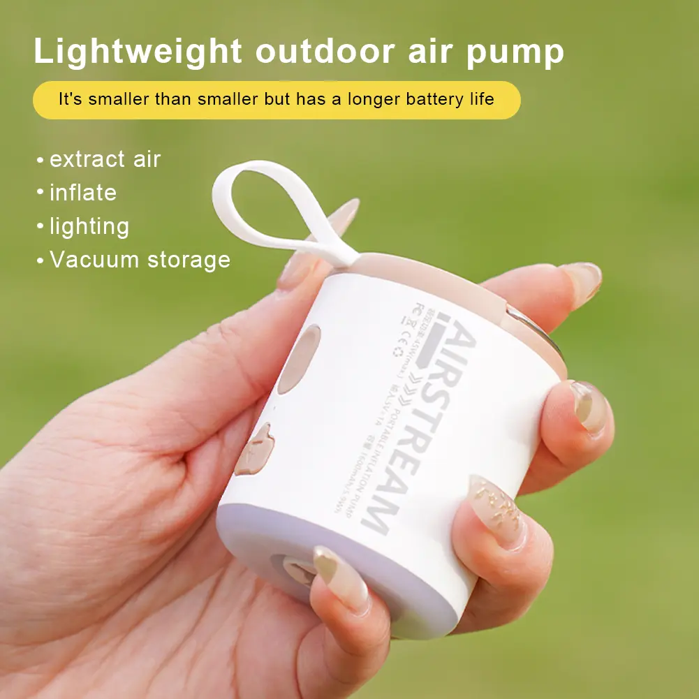 Mini Air Mattress Pump with Camping Light Inflator/Deflator Pumps Rechargeable for Inflatable Cushions Air Beds Swimming Ring