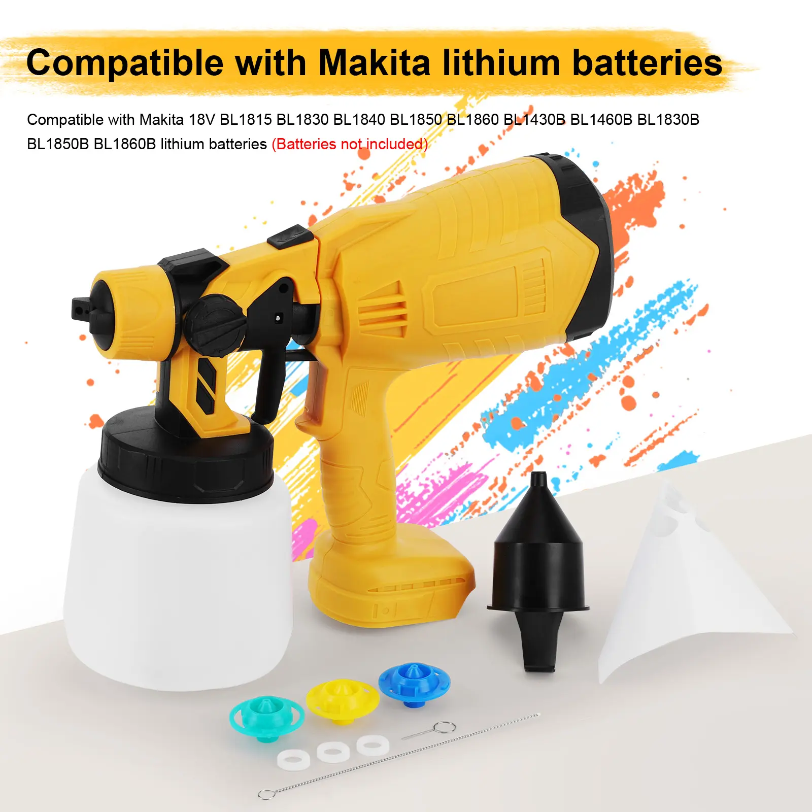 Cordless Paint Sprayer for Makita 18V Battery (No Battery) Paint Sprayer Gun with 3 Nozzles for Furniture House Painting