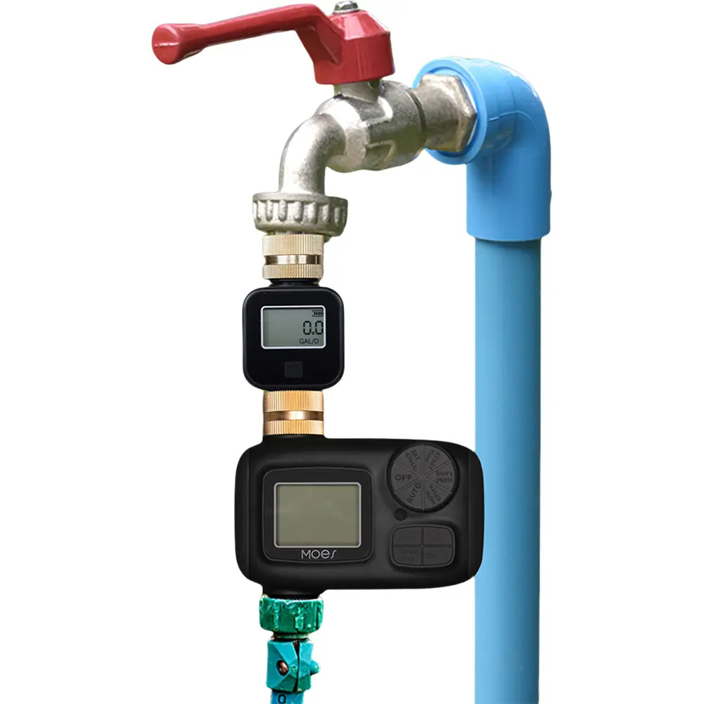 Digital Water Flow Meter with Brass Inlet Heavy Duty Water Flow Meter IPX6 Waterproof for Garden Hose Watering Lawn Sprinkler