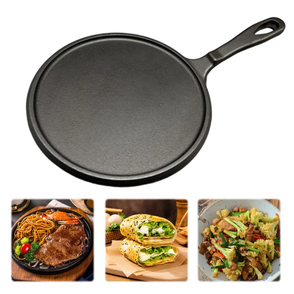 Cast Iron Round Griddle Nonstick Flat Skillet Pancake Pan for Camping Indoor Outdoor Cooking