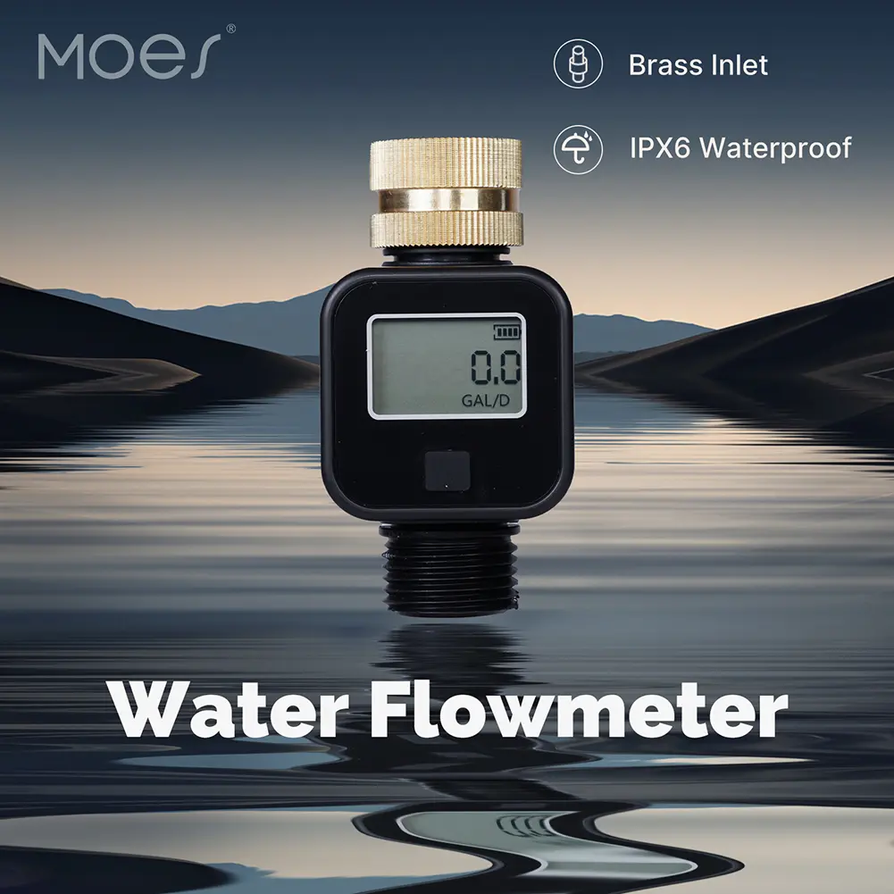 Digital Water Flow Meter with Brass Inlet Heavy Duty Water Flow Meter IPX6 Waterproof for Garden Hose Watering Lawn Sprinkler