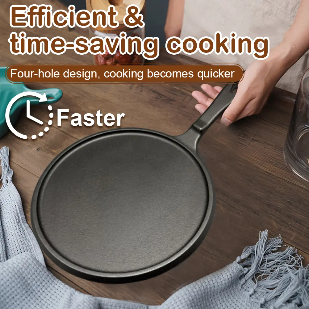 Cast Iron Round Griddle Nonstick Flat Skillet Pancake Pan for Camping Indoor Outdoor Cooking