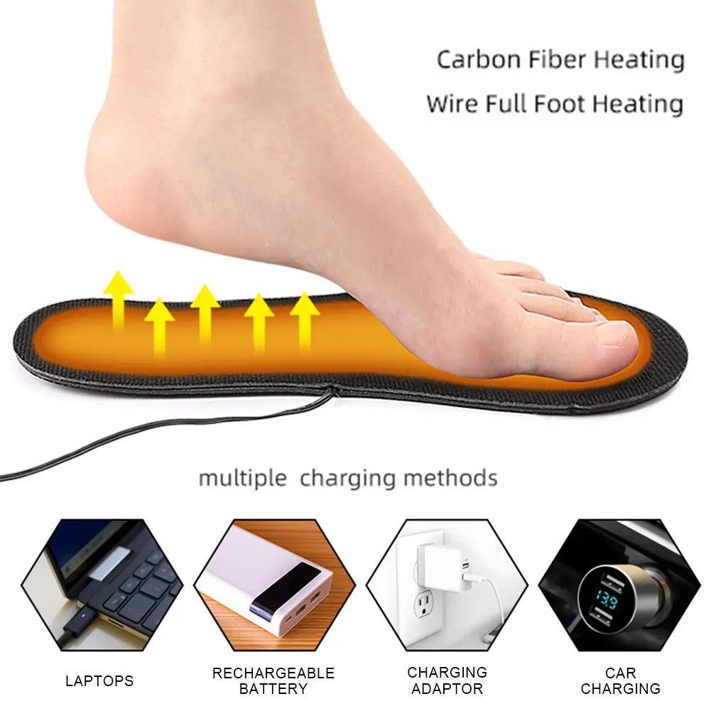 USB Heated Shoe Insoles Electric Heated Shoes Pad Cuttable Foot Warming Pad Washable Rechargeable Foot Warmer for Skiing Hiking