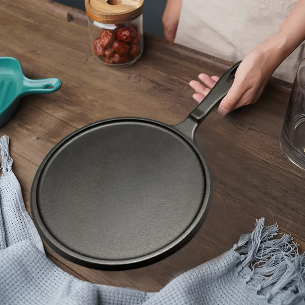 Cast Iron Round Griddle Nonstick Flat Skillet Pancake Pan for Camping Indoor Outdoor Cooking