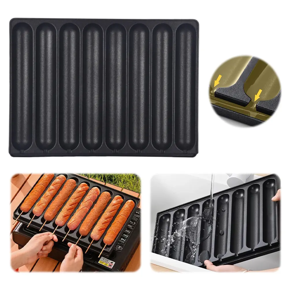 8 Grids Square Sausage Pan Anti-Scald Thickened Hot Dog Plate Aluminum Sausage Mould Tray for Indoor Outdoor Camping