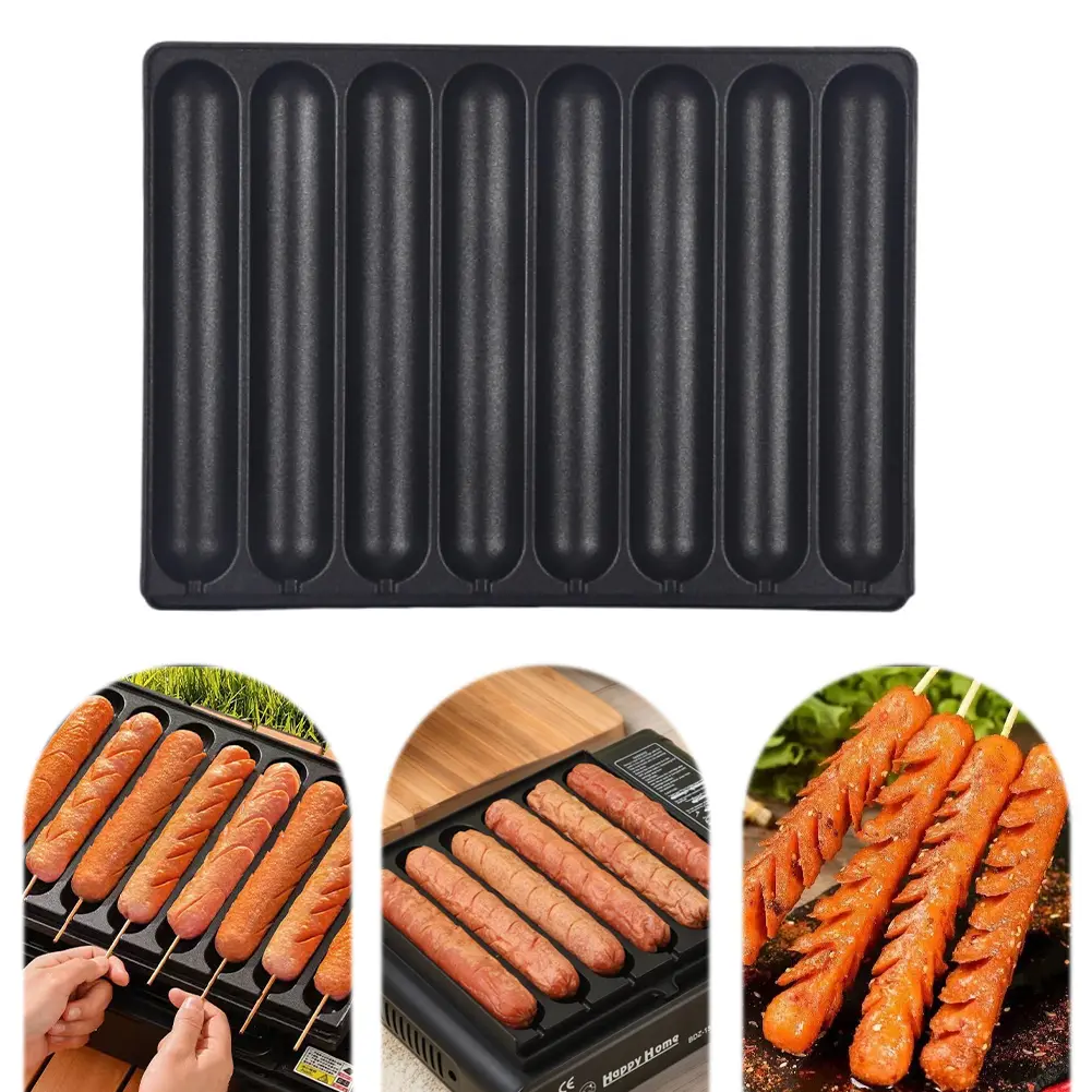 8 Grids Square Sausage Pan Anti-Scald Thickened Hot Dog Plate Aluminum Sausage Mould Tray for Indoor Outdoor Camping