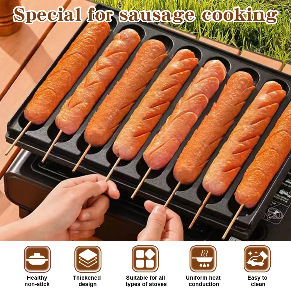 8 Grids Square Sausage Pan Anti-Scald Thickened Hot Dog Plate Aluminum Sausage Mould Tray for Indoor Outdoor Camping
