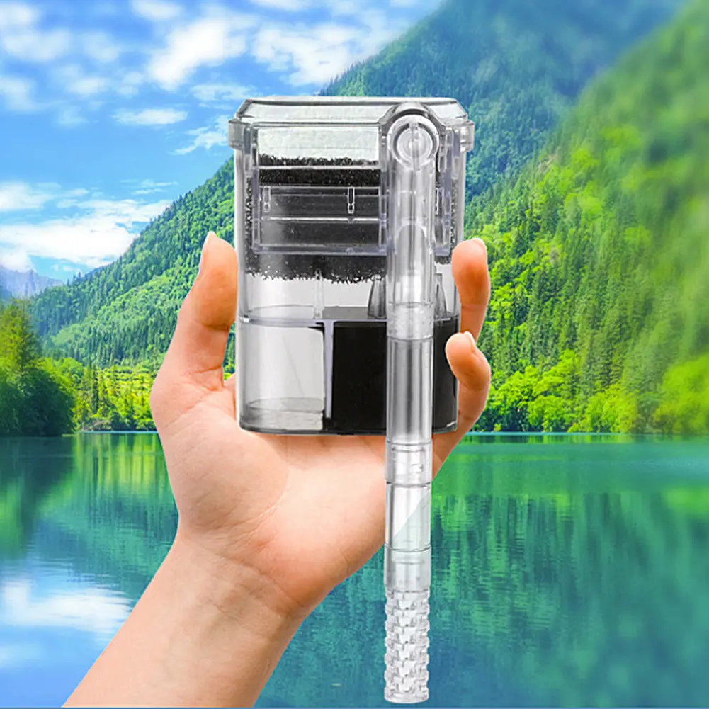 Fish Tank Suspended Filter Adjustable Flow Waterfall Suspension Oxygen Pump Aquarium Filter for 3-10 Gallon Fish Tank