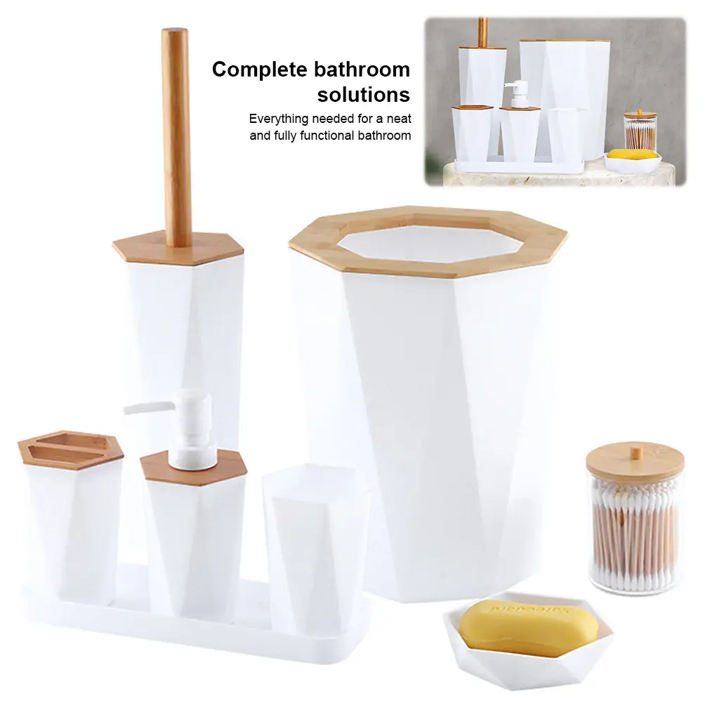 8 Piece Bathroom Accessories with Soap Dish Dispenser Trash Can Toilet Brush Bathroom Accessories Set for Bath Kitchen Decor