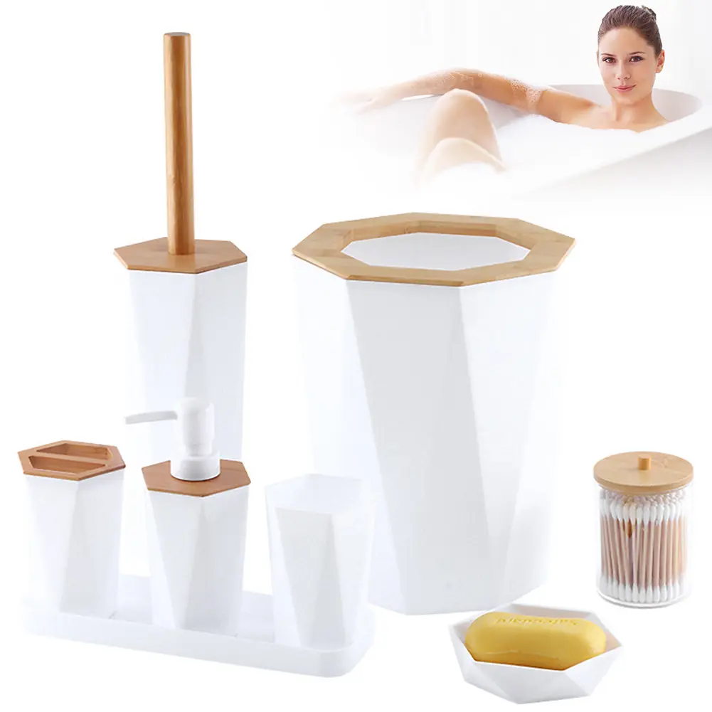 8 Piece Bathroom Accessories with Soap Dish Dispenser Trash Can Toilet Brush Bathroom Accessories Set for Bath Kitchen Decor