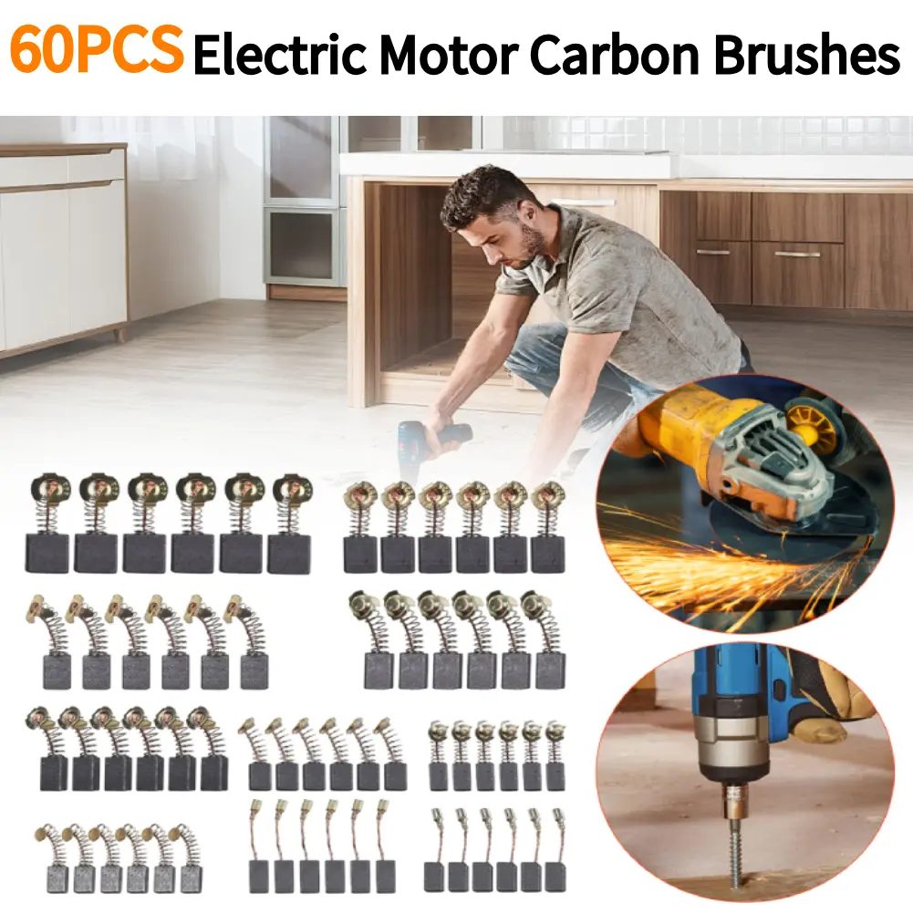 60PCS Electric Motor Carbon Brushes 10 Sizes Carbon Motor Brushes Multifunction Replacement Carbon Brushes for Most Power Motors