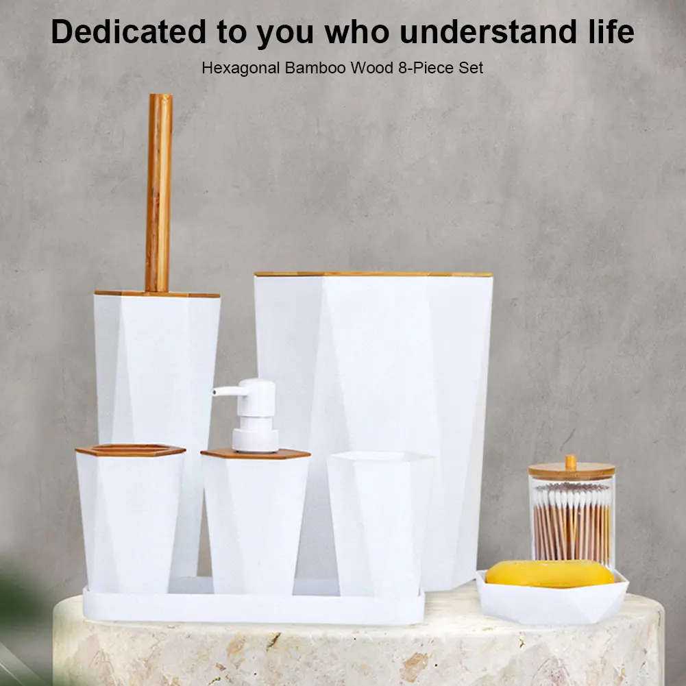 8 Piece Bathroom Accessories with Soap Dish Dispenser Trash Can Toilet Brush Bathroom Accessories Set for Bath Kitchen Decor