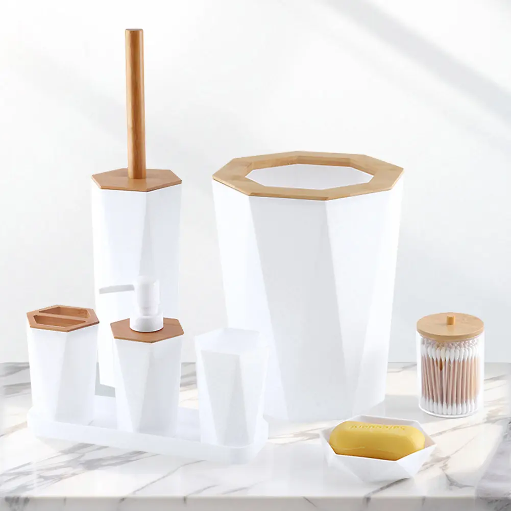 8 Piece Bathroom Accessories with Soap Dish Dispenser Trash Can Toilet Brush Bathroom Accessories Set for Bath Kitchen Decor