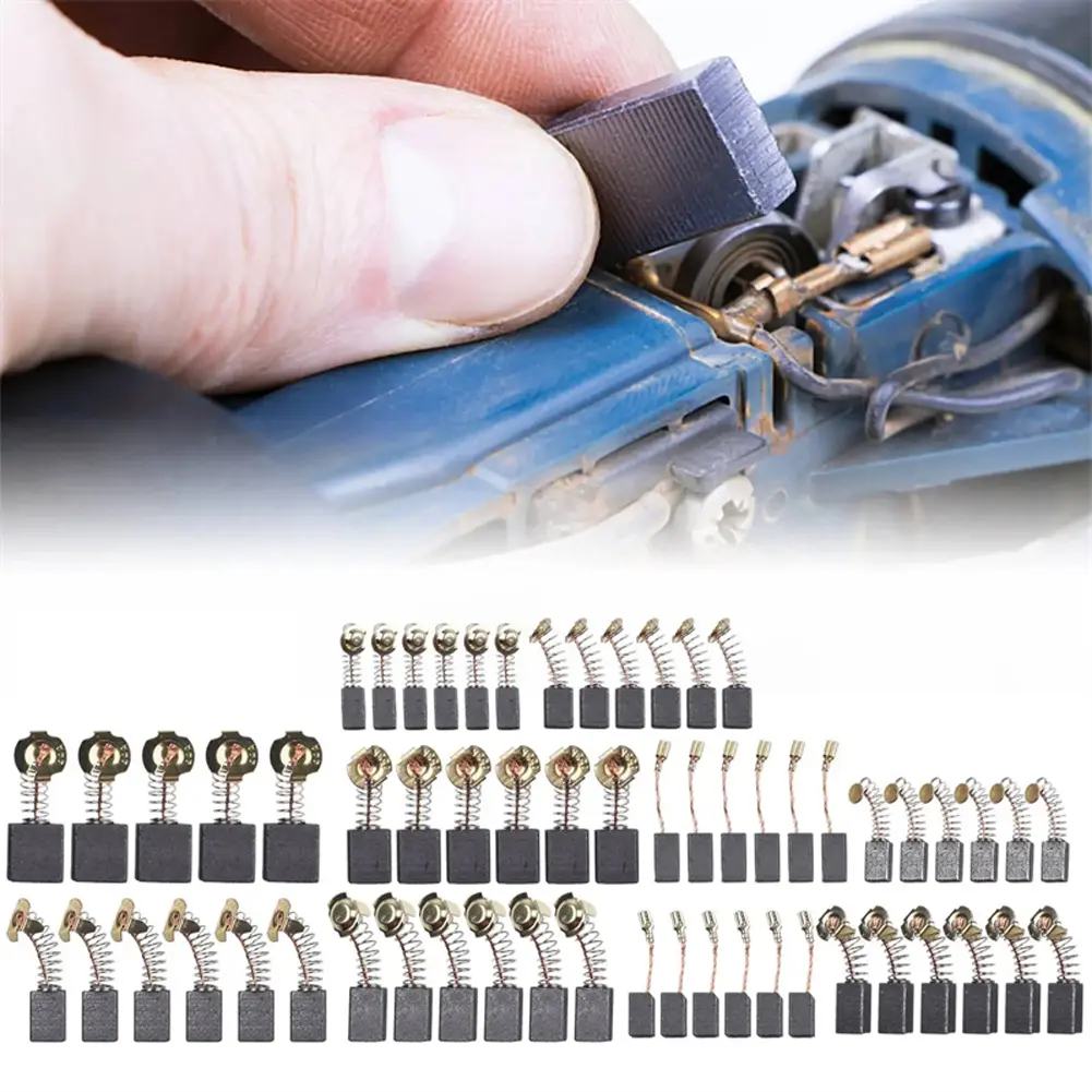 60PCS Electric Motor Carbon Brushes 10 Sizes Carbon Motor Brushes Multifunction Replacement Carbon Brushes for Most Power Motors