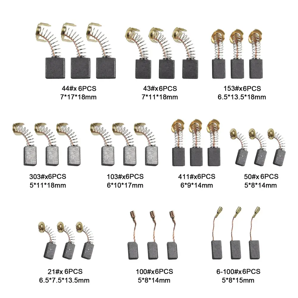60PCS Electric Motor Carbon Brushes 10 Sizes Carbon Motor Brushes Multifunction Replacement Carbon Brushes for Most Power Motors
