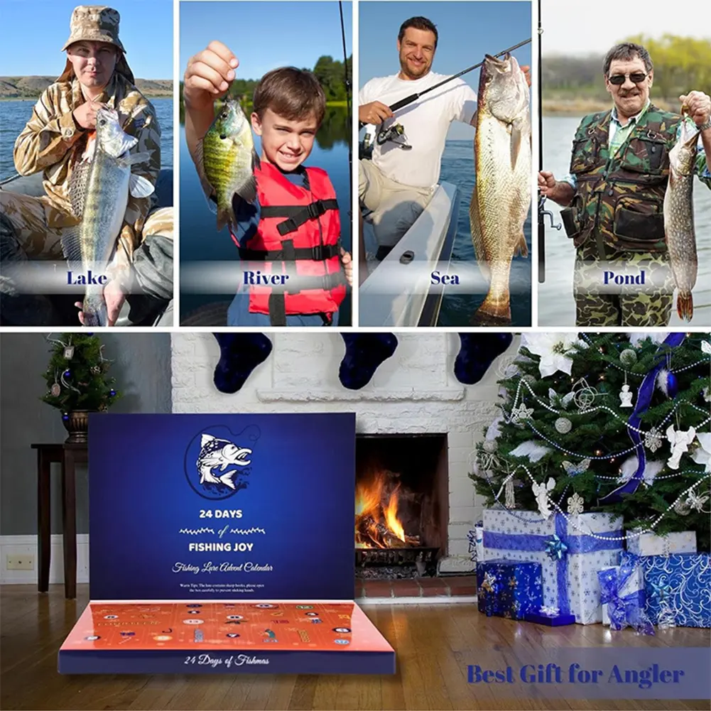 Christmas Fishing Tackle Countdown Calendar Box 24 Days Fishing Lures Set Calendar Box Creative Xmas Surprise Gift for Fisher