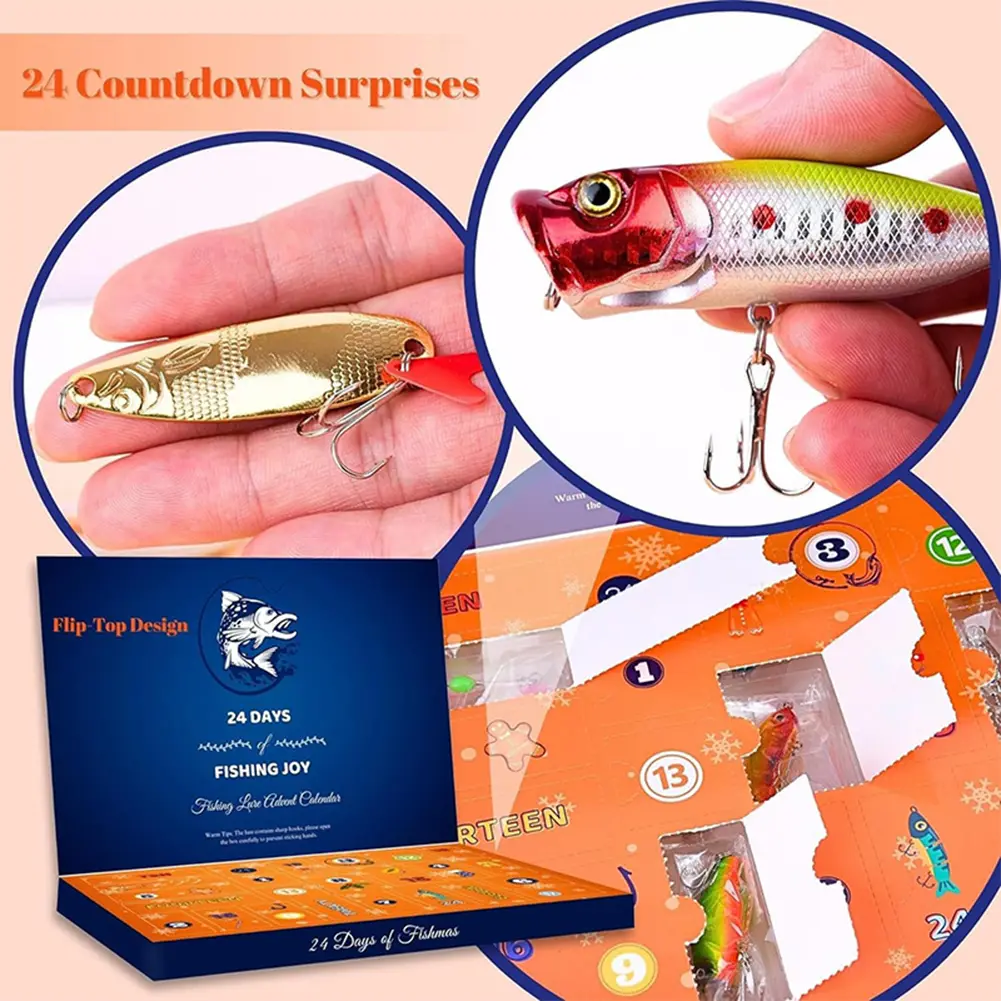 Christmas Fishing Tackle Countdown Calendar Box 24 Days Fishing Lures Set Calendar Box Creative Xmas Surprise Gift for Fisher