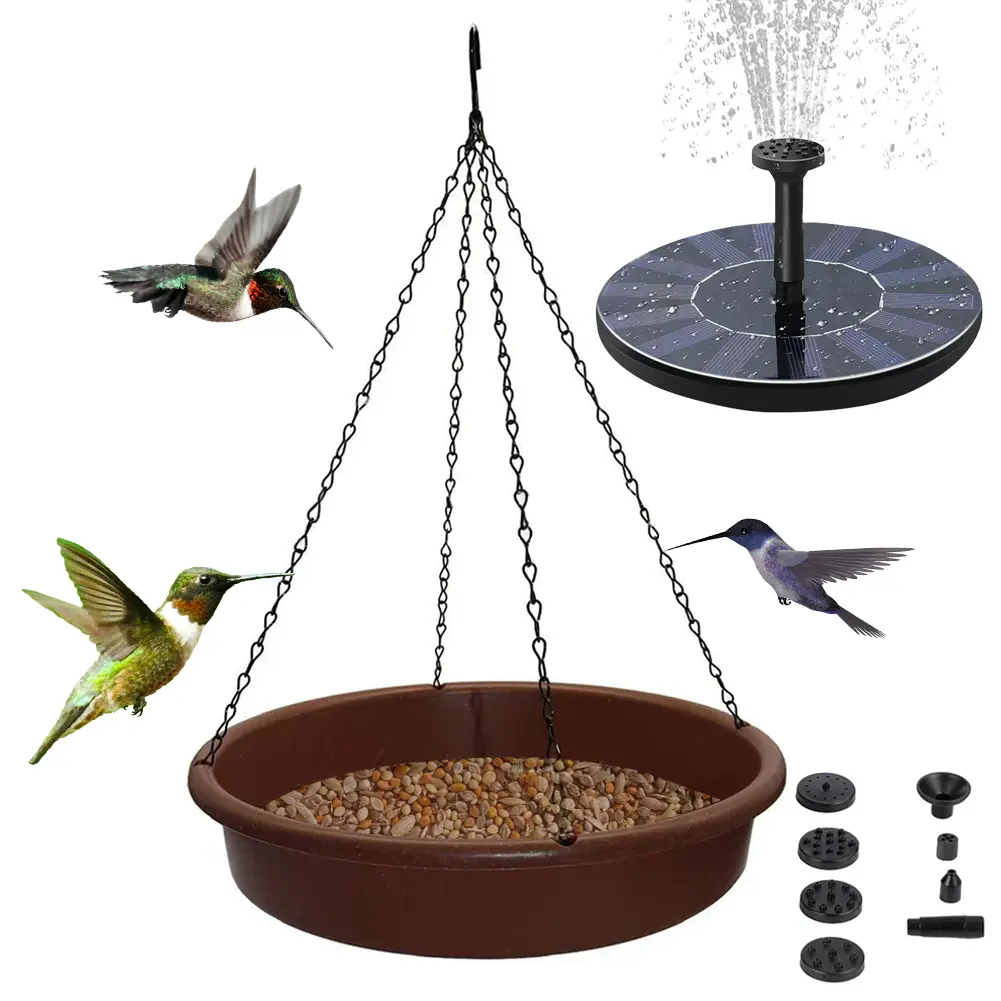 Bird Bath Bowl with Solar Fountain Pump with 4 Water Spray Outdoor Tray Bird Water Drinker Solar Fountain Pool Outdoor Bird Bath