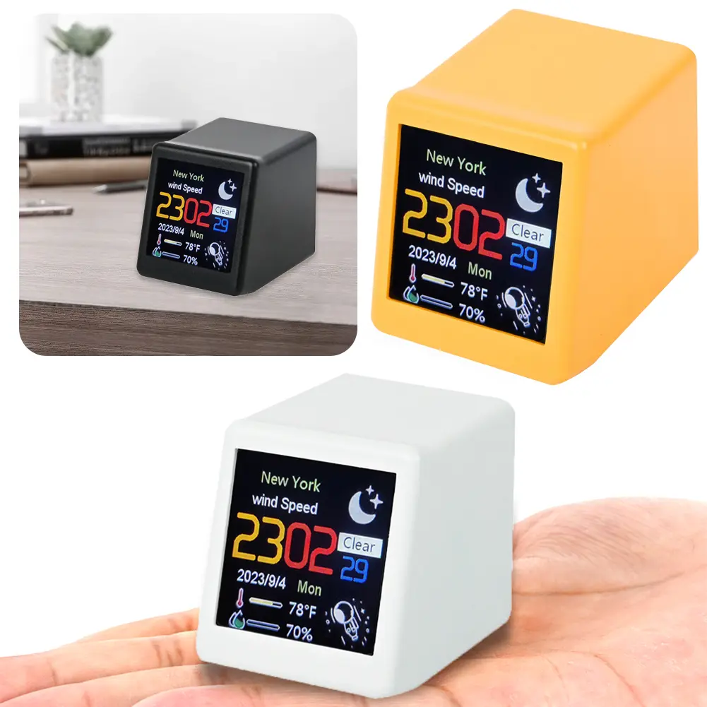 Mini Smart WIFI Weather Station Clock DIY GIF Animations Desktop Mini Clock Desktop Decoration