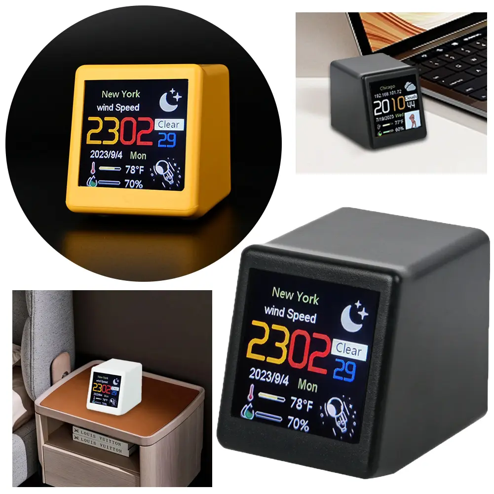 Mini Smart WIFI Weather Station Clock DIY GIF Animations Desktop Mini Clock Desktop Decoration