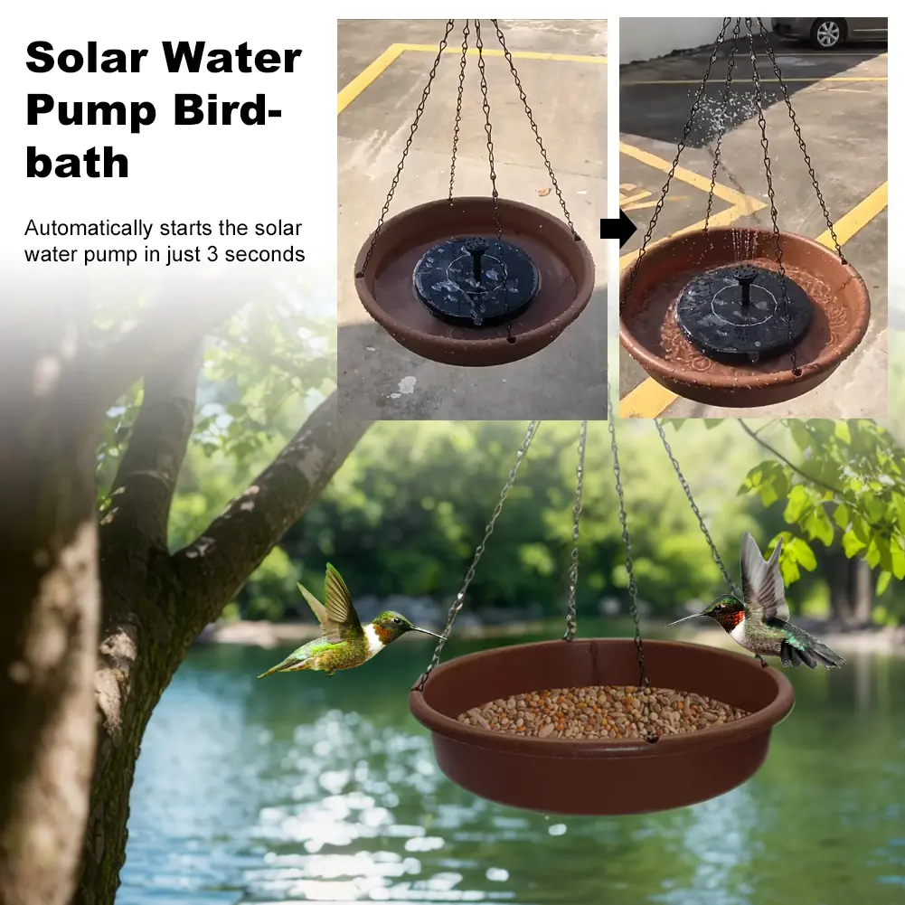 Bird Bath Bowl with Solar Fountain Pump with 4 Water Spray Outdoor Tray Bird Water Drinker Solar Fountain Pool Outdoor Bird Bath
