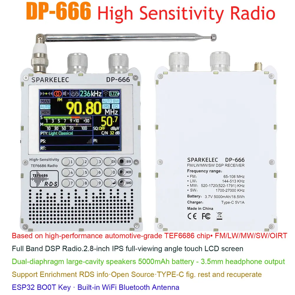 DP-666 TEF6686 Radio DSP Full Band Portable Radio with LCD Display FM/LW/MW/SW Full Band Radio